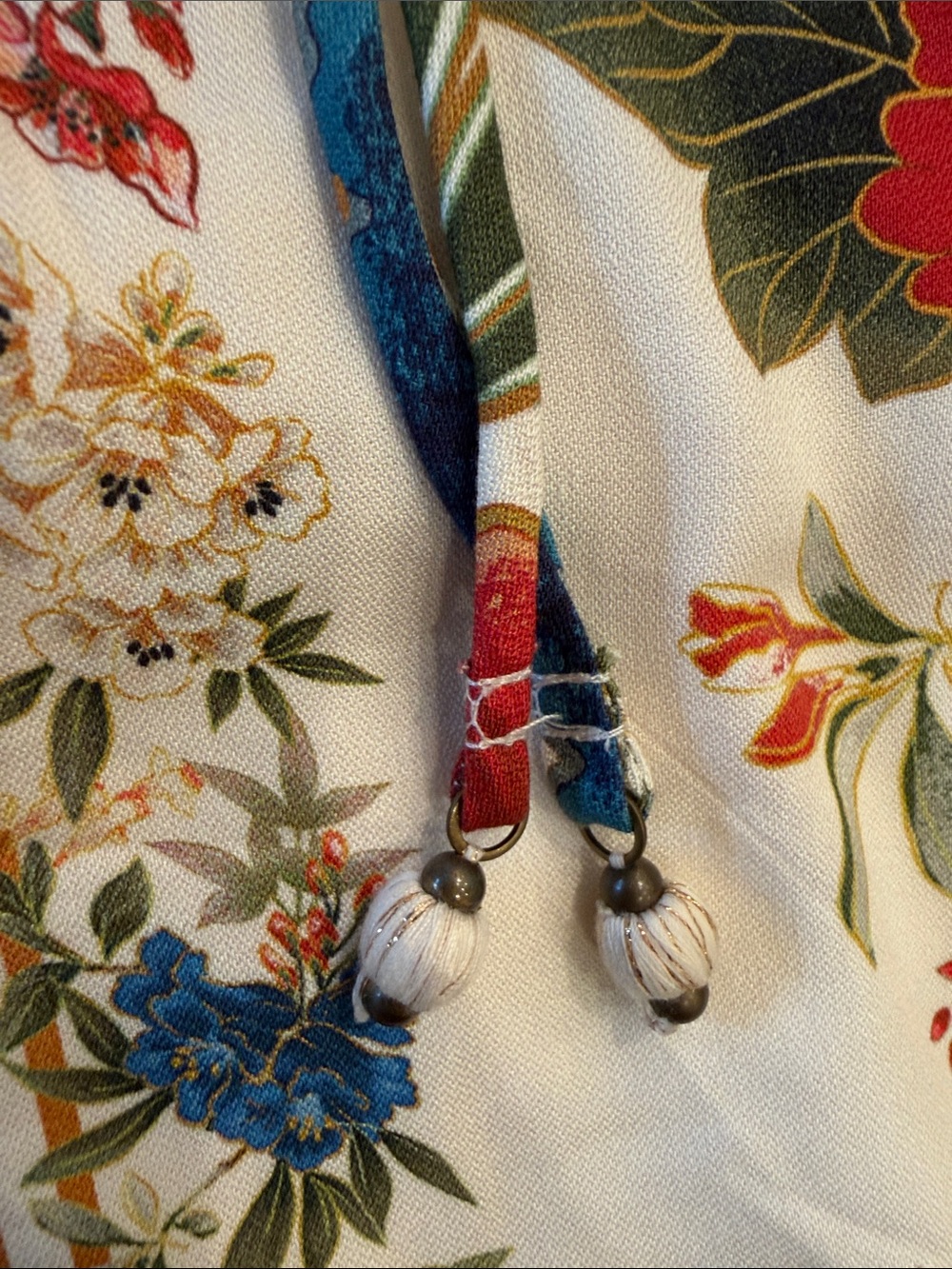 FARM Rio Cream Floral Tie-Neck Blouse with Red & Blue Blooms - Picture 11 of 11